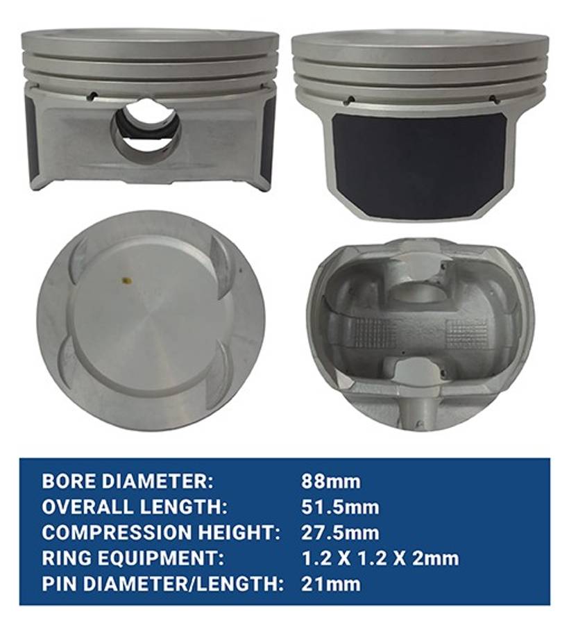Jeep piston w/o rings 1 cyl (1.2x1.2x2 64mm BOWL) - Size: 000 / 020 / 040