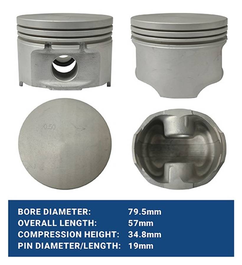 Renault piston with rings 1 cyl (1.5x1.5x2.5 FLAT 19mm PIN) - Size 020/0.50