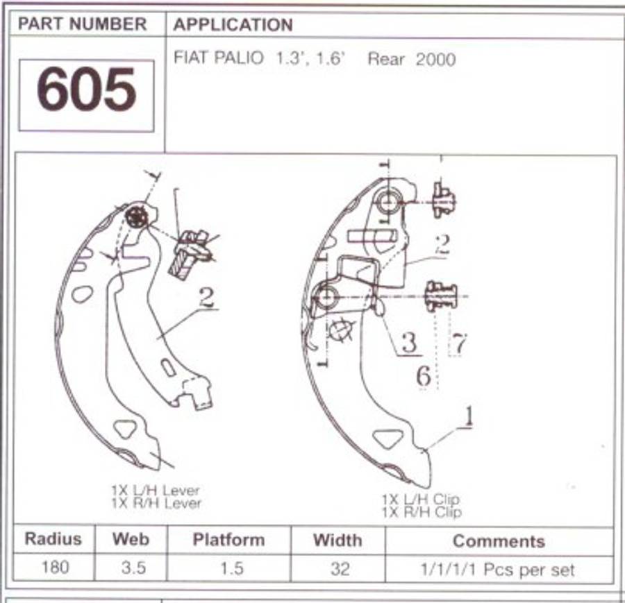 Fiat brake shoe set - rear (180X32)
