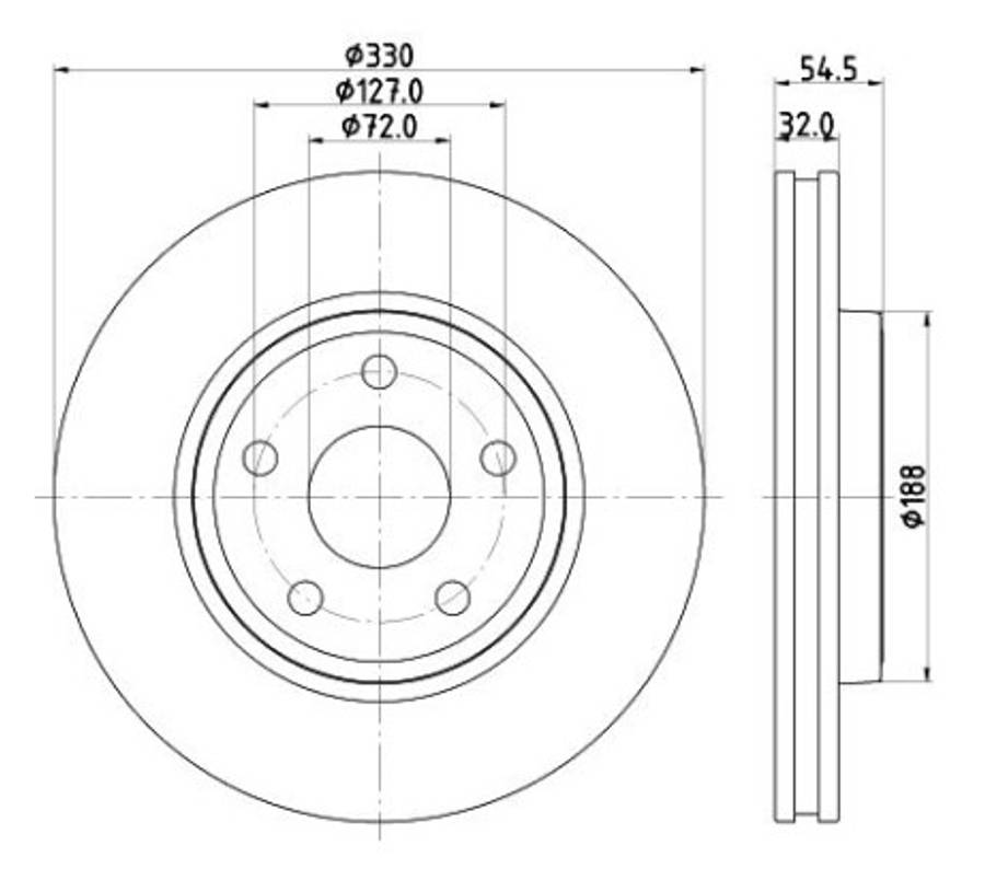 Jeep brake disc front - vented (330x32/54)