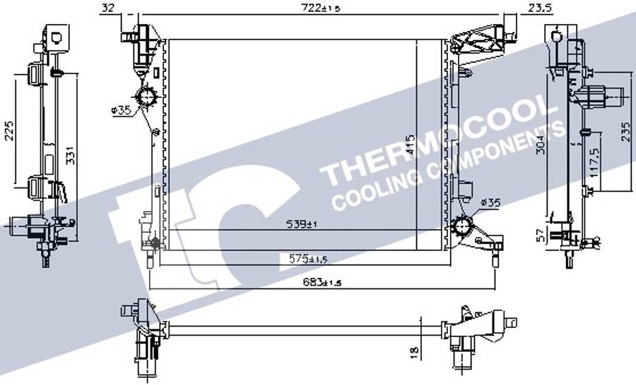 Fiat radiator-cooling-aluminium 539x415x18