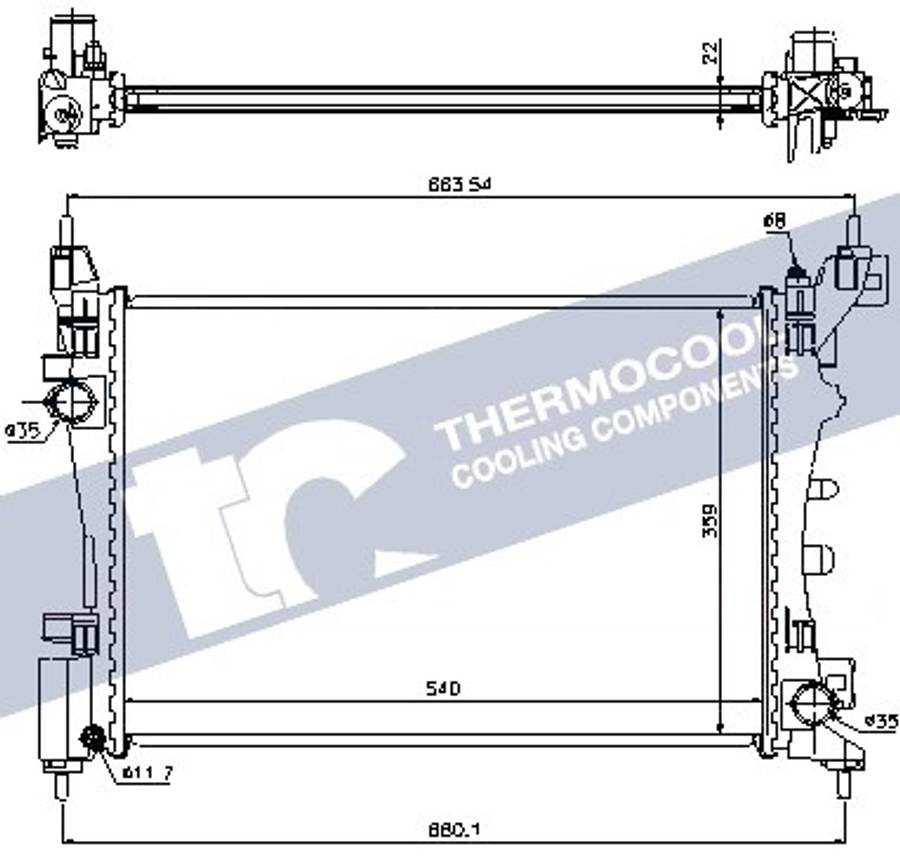 Fiat radiator-cooling-aluminium (540x359x22)