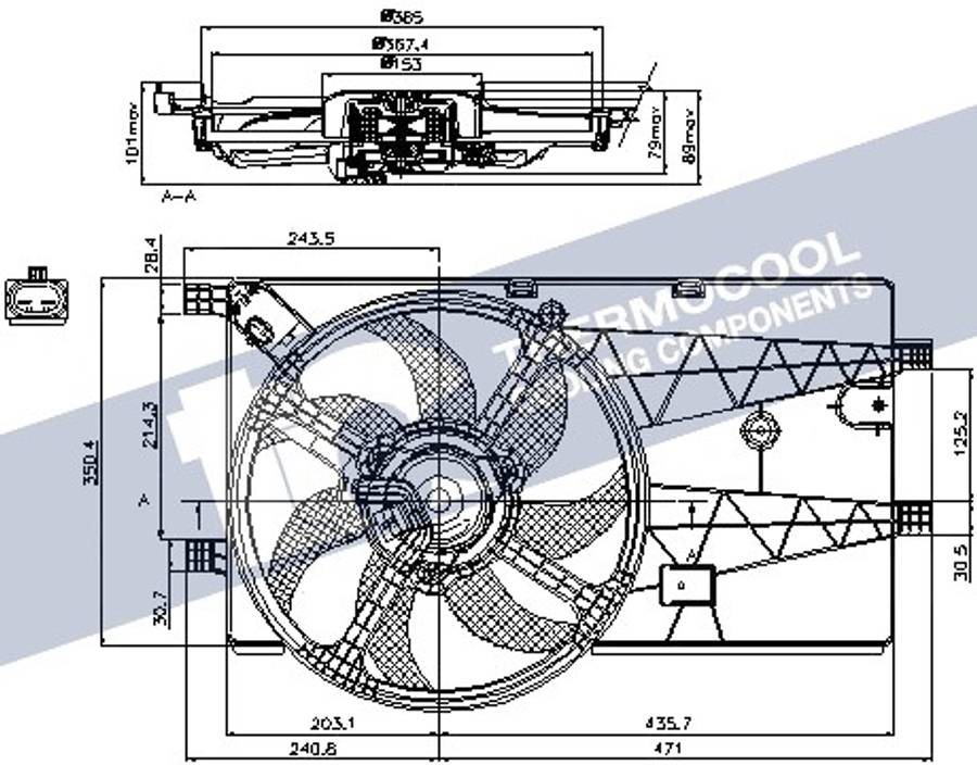 Fiat radiator fan-electric (385mm 102W)