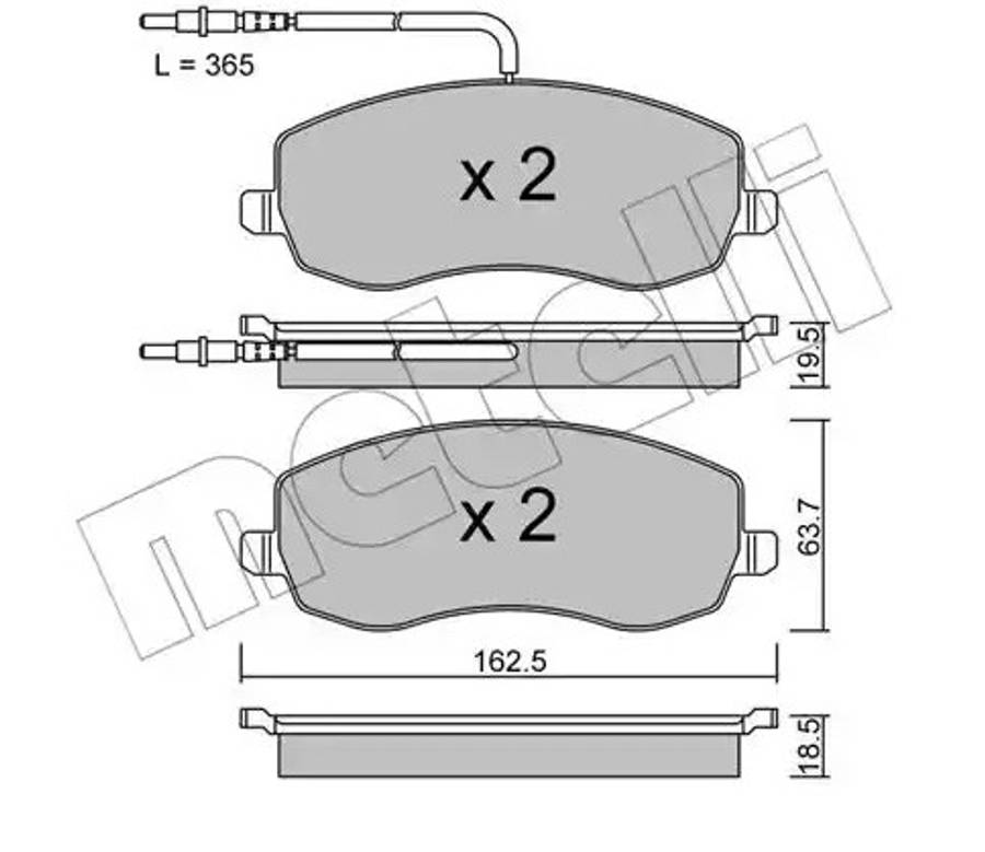 Fiat brake pads F -sensor wire incl (162.5X63.7X18.5)