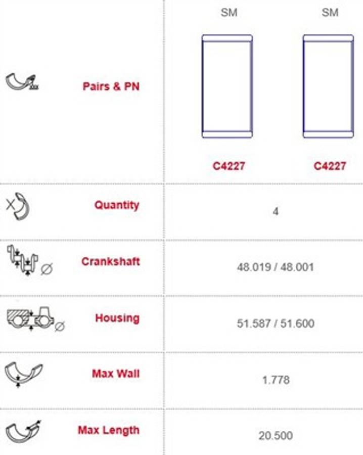 Opel con-rod brg set-w/o lugs 4 cyl 000