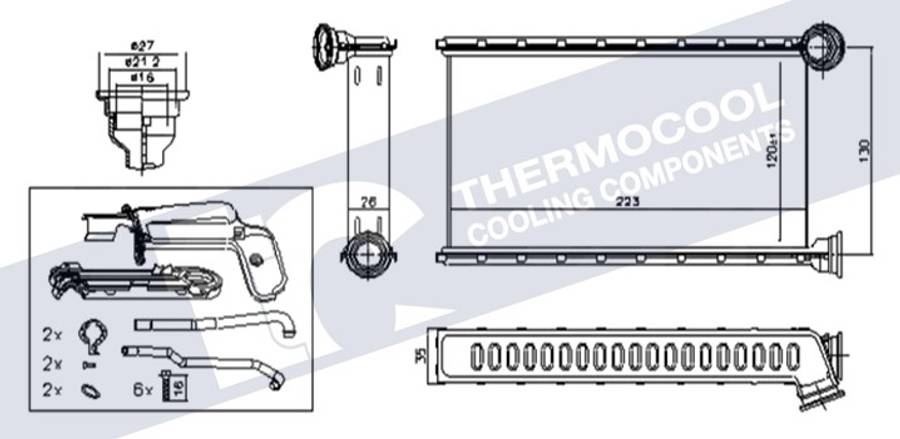 Citroen radiator-heater-aluminium 224x120x26