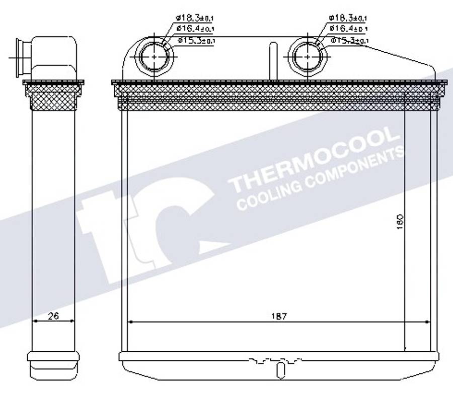 Fiat radiator-heater-aluminium 187x160x26