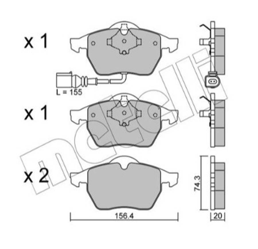 Audi brake pad set F - with sensor 156x74x20 FEMALE 2 PIN
