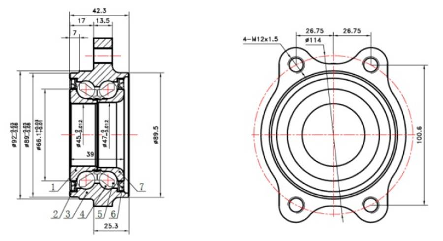 Audi wheel bearing+housng-F or rear, 45/47mm ID