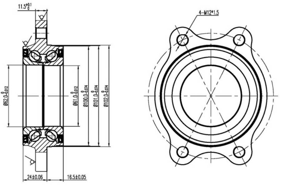 Audi wheel bearing+housng-F or rear 61/62mm ID