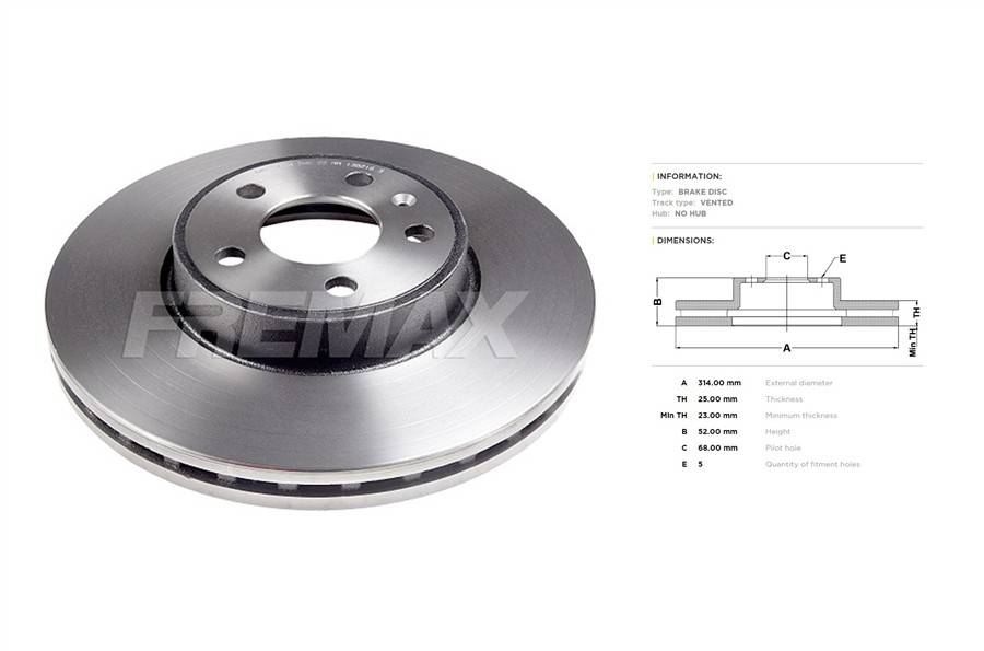 Audi brake disc front - vented 314x25/52.5