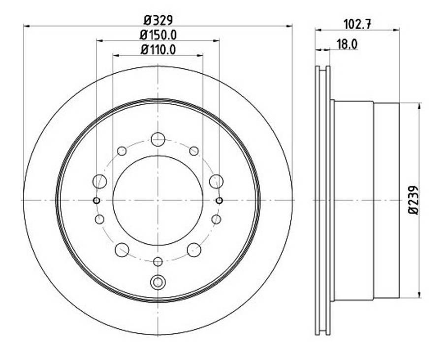 Lexus brake disc rear - vented 329.5x18.2/102.5