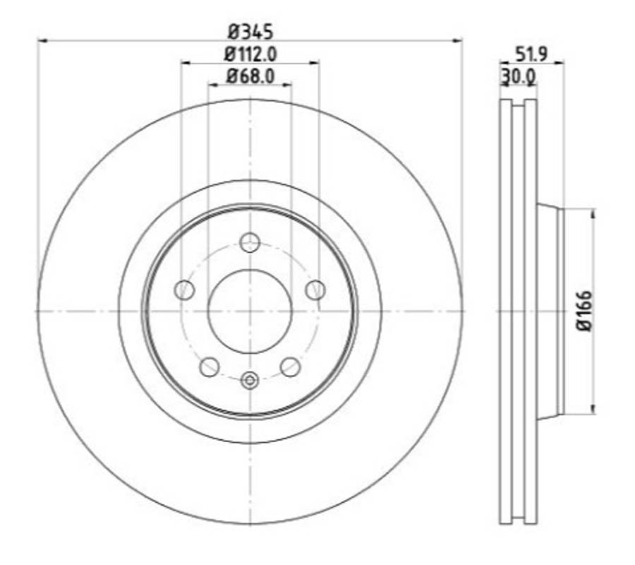 Audi brake disc front - vented 345x30/52