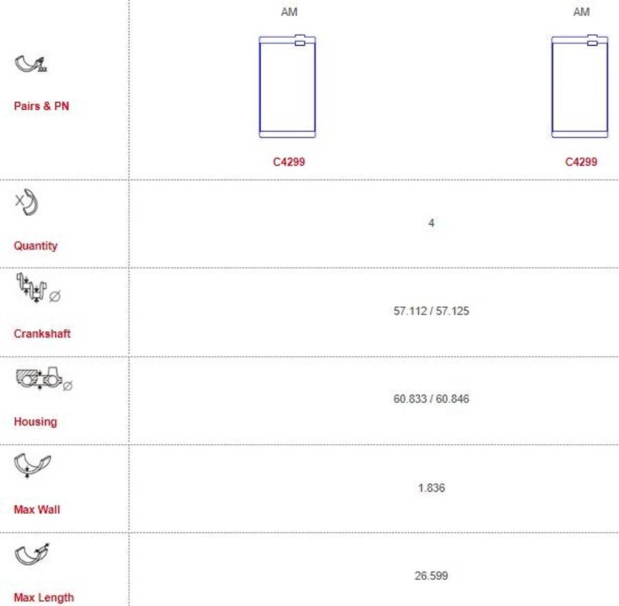 Kia con-rod bearing set 4 cyl WITHOUT OIL HOLE