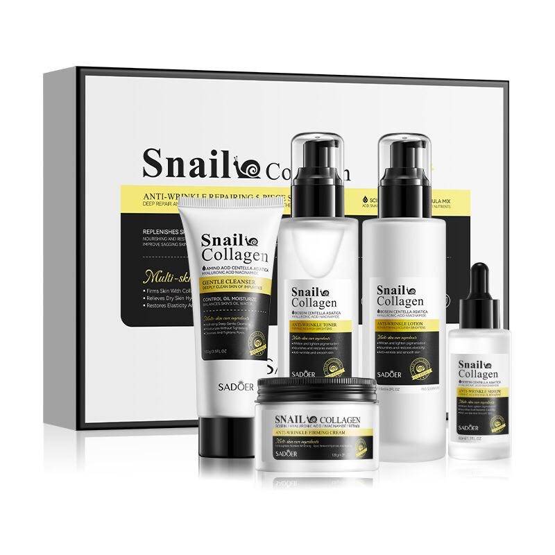 5Pcs Snail Collagen Skin Care Set Facial Cleanser Remove Dark Circles Eye Cream Essence Face Seru...