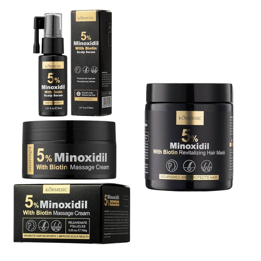 5% Minoxidil with Biotin Anti-Hair Loss & Hair Growth Set  (1 x Massage Cream, 1 x Serum & 1 x...