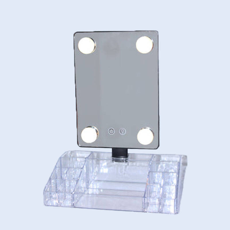 4 Lights Acrylic Makeup Organizer with Lipstick Storage