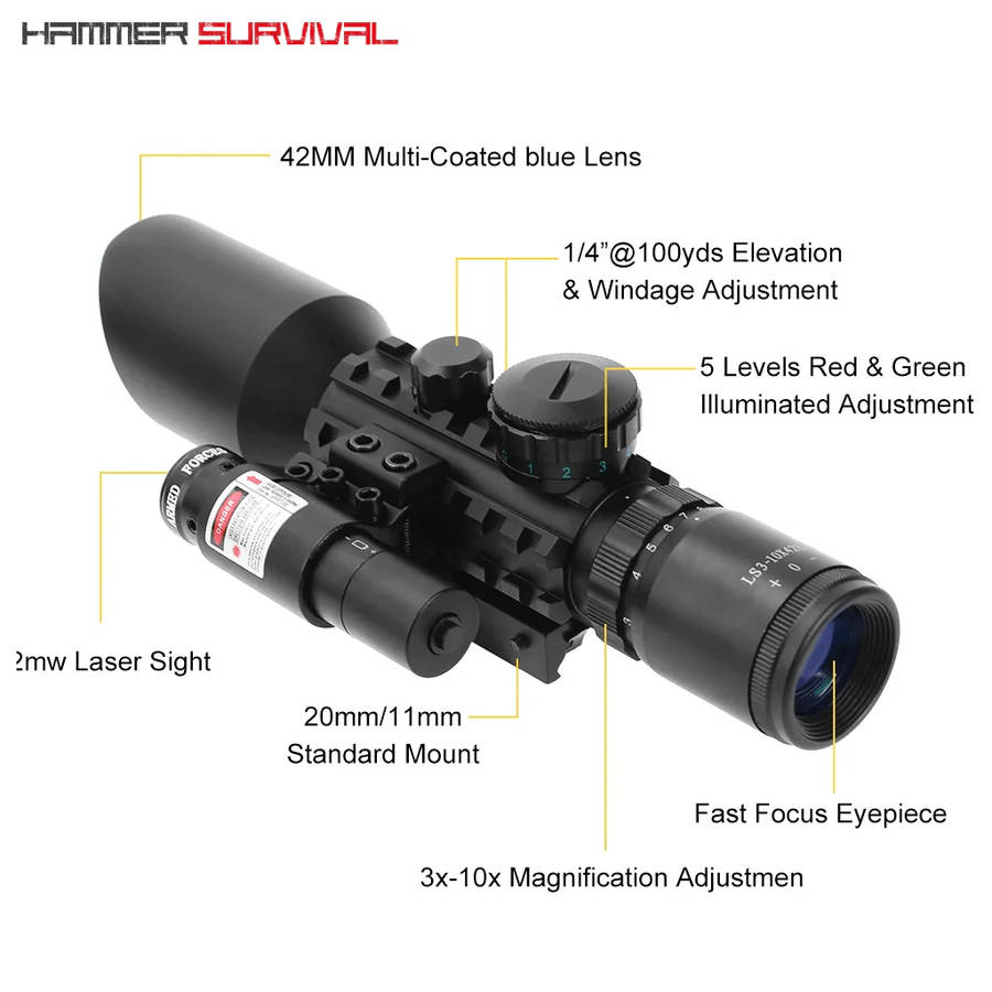 Tactical Aiming Scope with Laser Sight LS3-10x42E