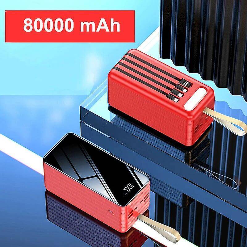 Portable 80000 mAh Power Bank with Built-in Cable