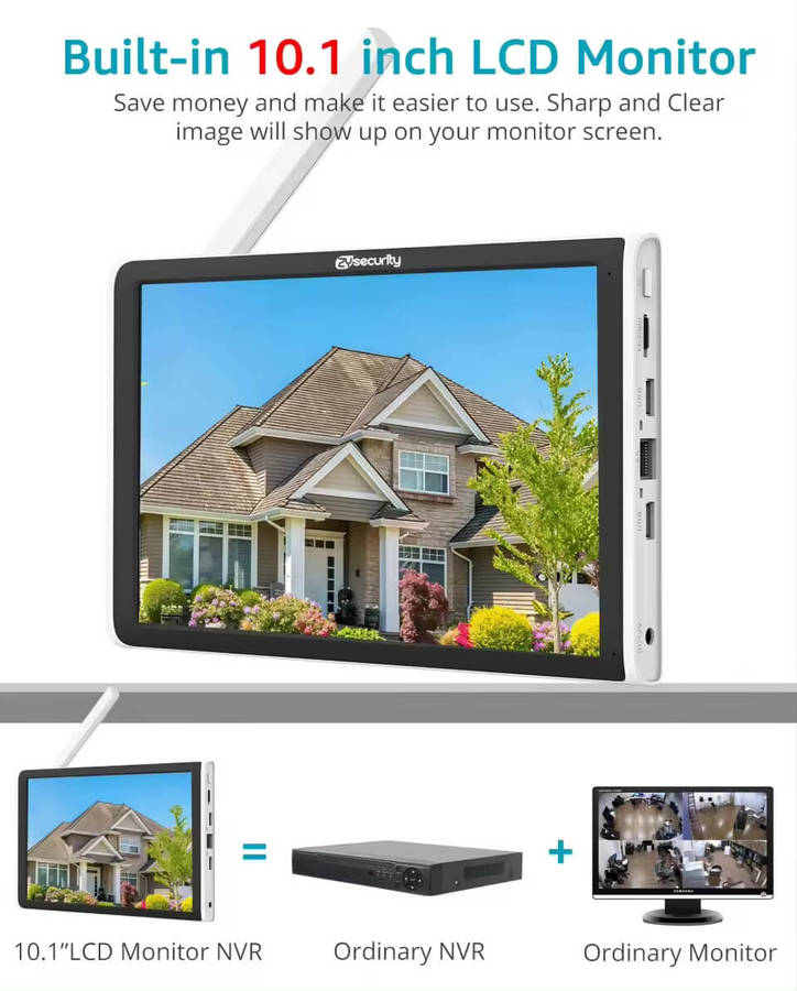 8 Channel Wireless Security Camera System with 10in LCD Screen