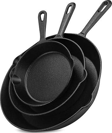 3 Piece Cast Iron Induction Frying Pan Set