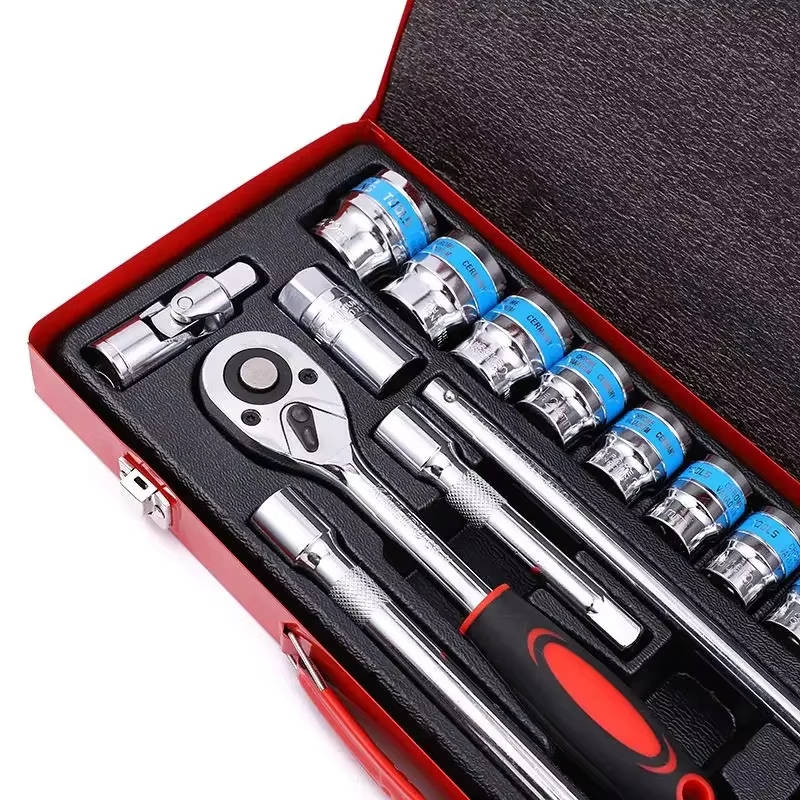 24Pcs 1/2" Socket Ratchet Wrench Combination Tool Kit Set