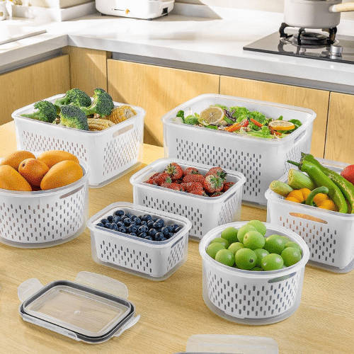 4-Piece Fridge Storage Containers with Drainable Colander