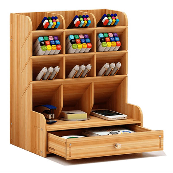 Creative Wooden Pen Holder Organizer Drawer