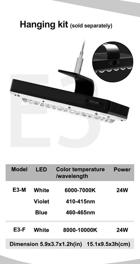 Zetlight E3 24W Freshwater LED Light  Compact Planted Tank Lighting