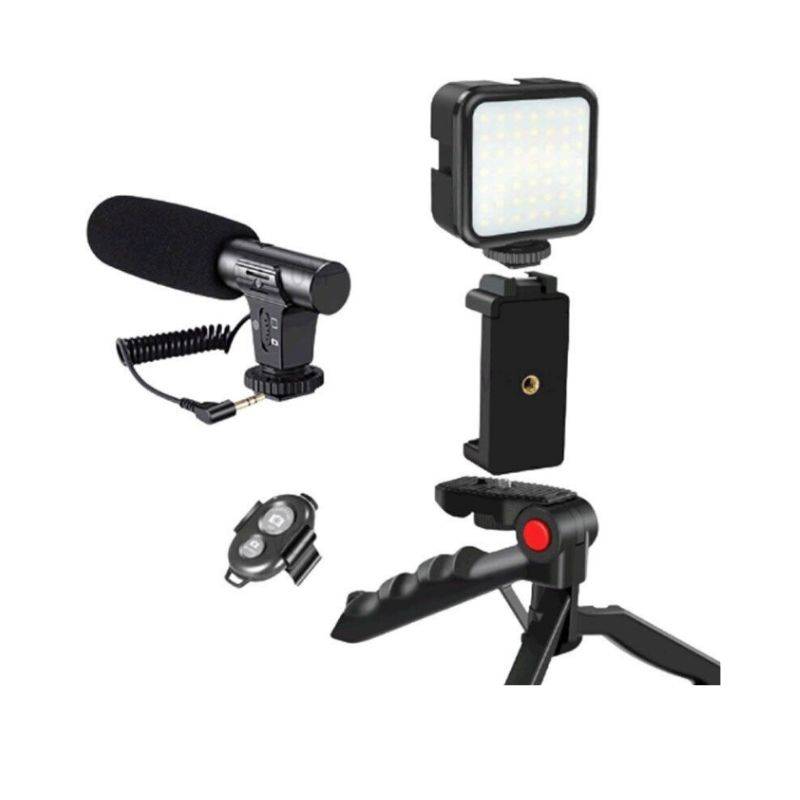 Professional Vlogging Kit with Tripod, LED Light & Microphone