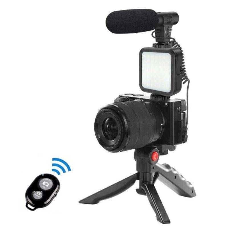 Professional Vlogging Kit with Tripod, LED Light & Microphone