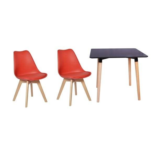 Dining Suites/Sets - Square Dining Table with Four Padded Red Chairs