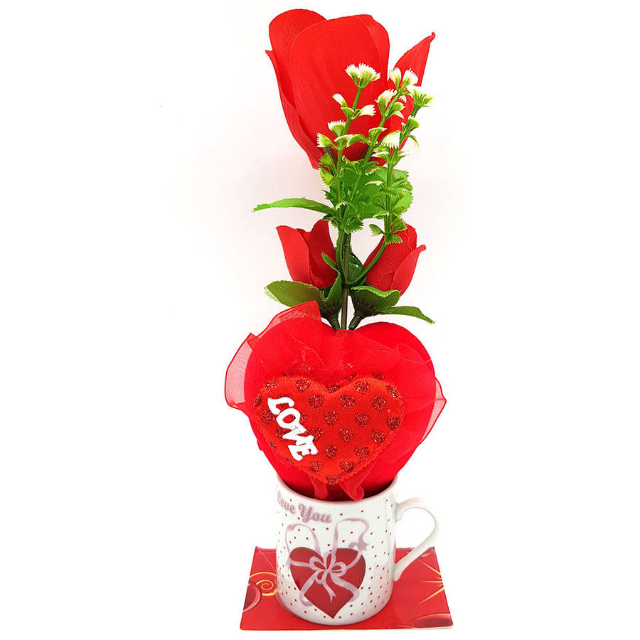 Rose Velvet Heart & Mini Mug Happy Valentines Day Gift Set