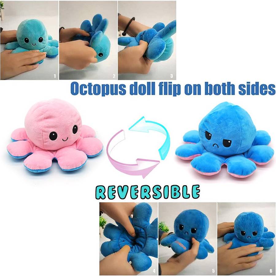 Happy or Sad Octopus - Mini Mood Octopus - Reversible - Strawberry
