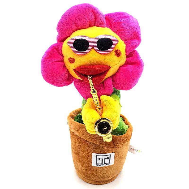 Dancing Sunflower Soft Plush Toy -  Dancing Plant & Saxophone -Pink
