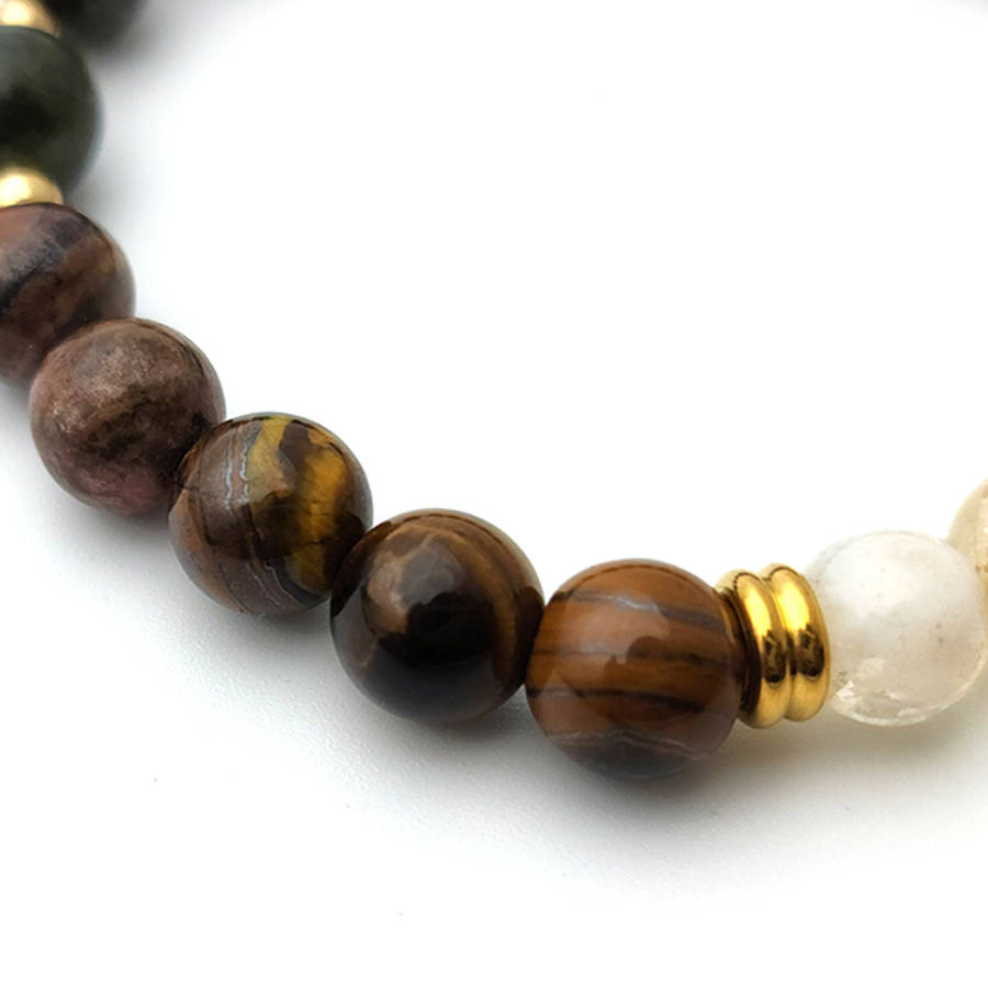 Evara Pyrite Citrine Jade Tigerseye Natural Stone &amp; Elephant Bracelet