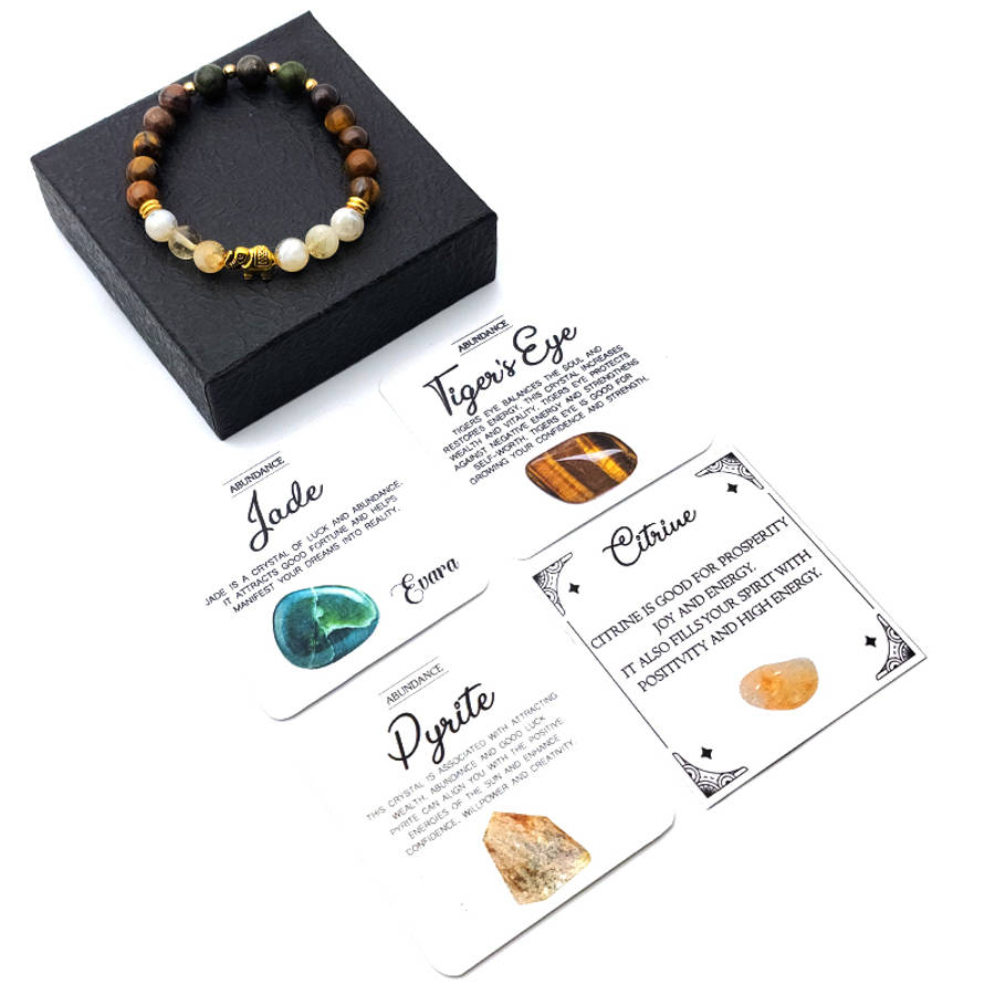 Evara Pyrite Citrine Jade Tigerseye Natural Stone &amp; Elephant Bracelet