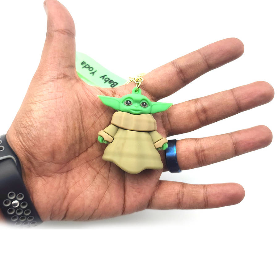Baby Yoda Doll Keychain with Gold Keyring-Bell &amp; Silicone Strap Bag Charm with Baby Yod...