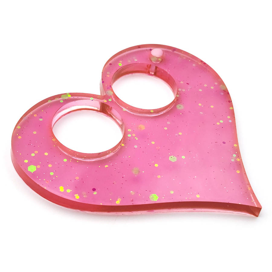 pX Pink Glimmer Heart Resin Keyring Attachment Gold Glitter Keychain Accessory