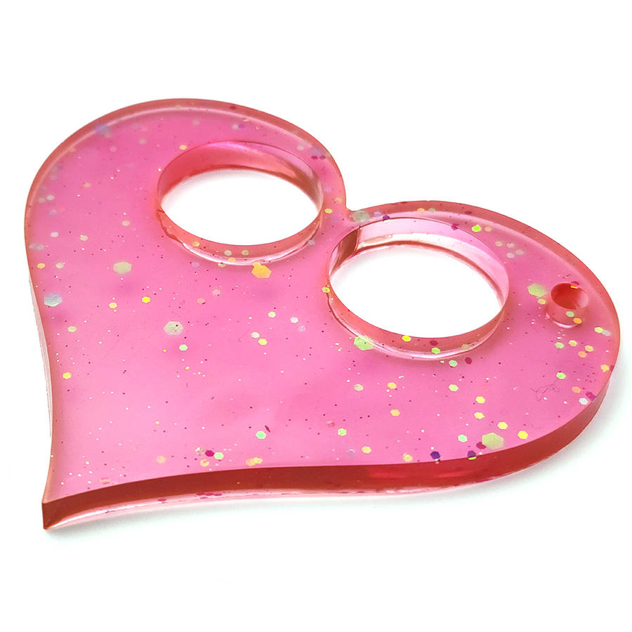 pX Pink Glimmer Heart Resin Keyring Attachment Gold Glitter Keychain Accessory