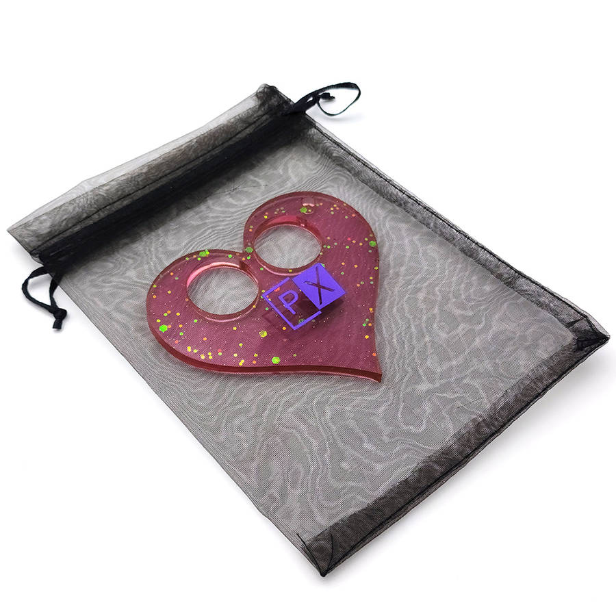 pX Pink Glimmer Heart Resin Keyring Attachment Gold Glitter Keychain Accessory