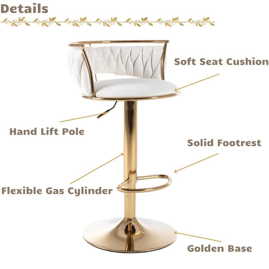 QandAHome-Cream White Velvet Barstool