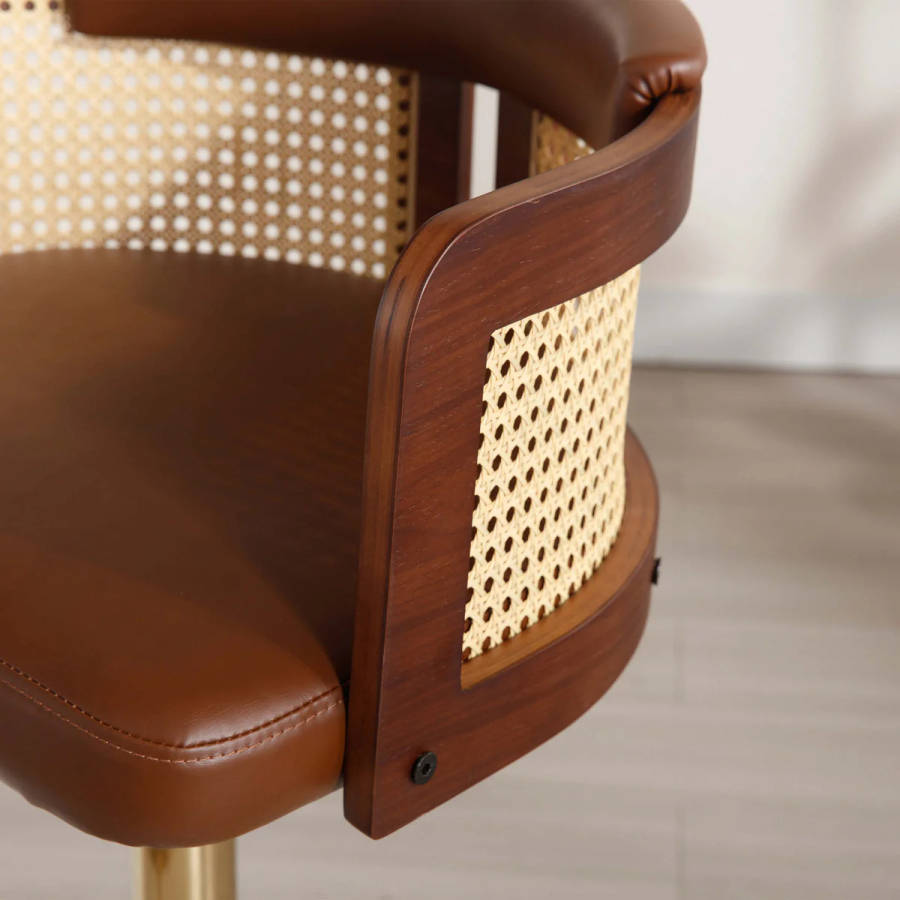 QandAHome-Brown Rattan Barstool