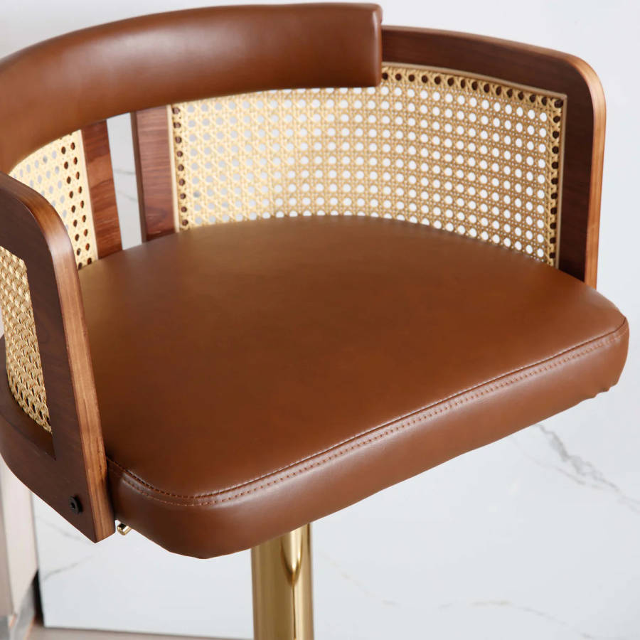 QandAHome-Brown Rattan Barstool