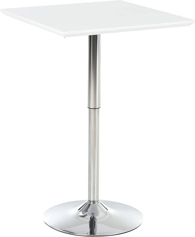 QandAHome-Adjustable Height White & Metal Square Bar Table
