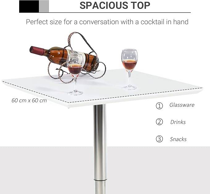 QandAHome-Adjustable Height White & Metal Square Bar Table