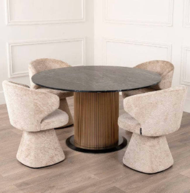 QandAHome-Modern Monarch Dining Table & 4 Beige Chairs set.