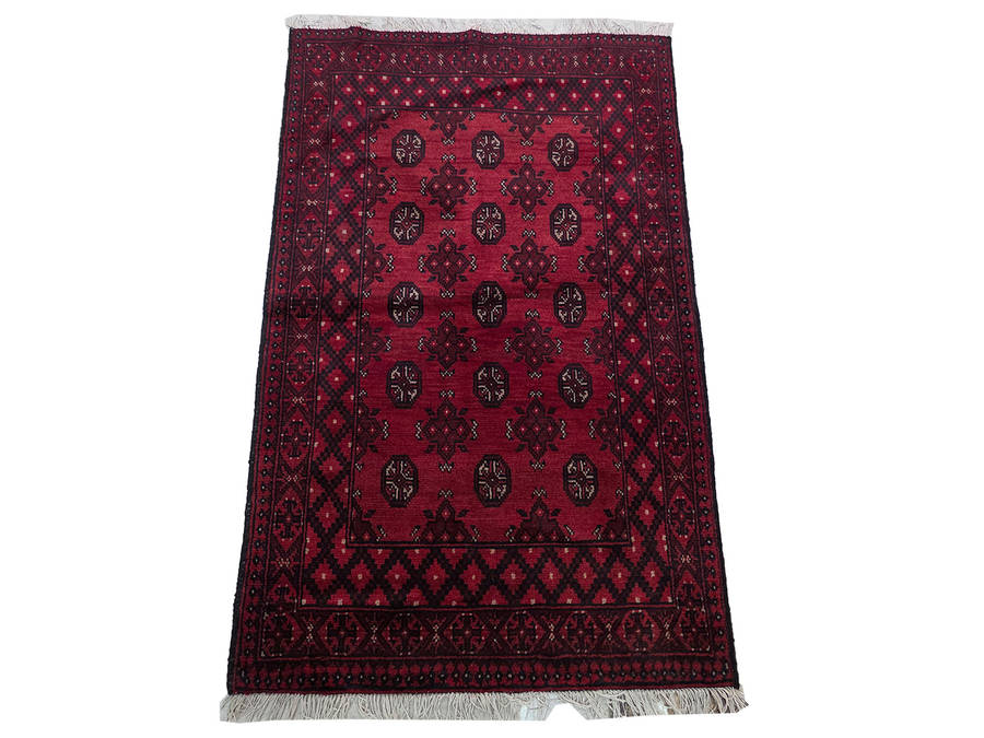Stunning Red Afghan Bukhara Design Handmade Carpet 147 x 97 CM