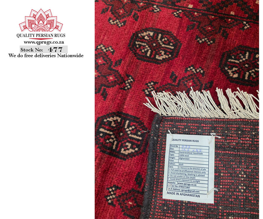 Stunning Red Afghan Bukhara Design Handmade Carpet 147 x 97 CM