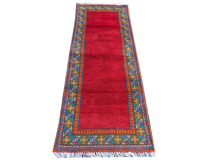 Red Kunduz Hand-knotted Carpet Runner 250 x 80 cm